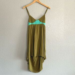 RVCA Crepe Sun Dress Olive Green Blue Open Back Spaghetti Strap Women’s Medium